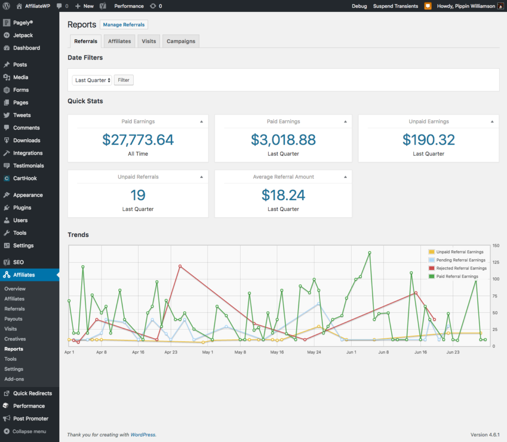 AffiliateWP Referral Reports