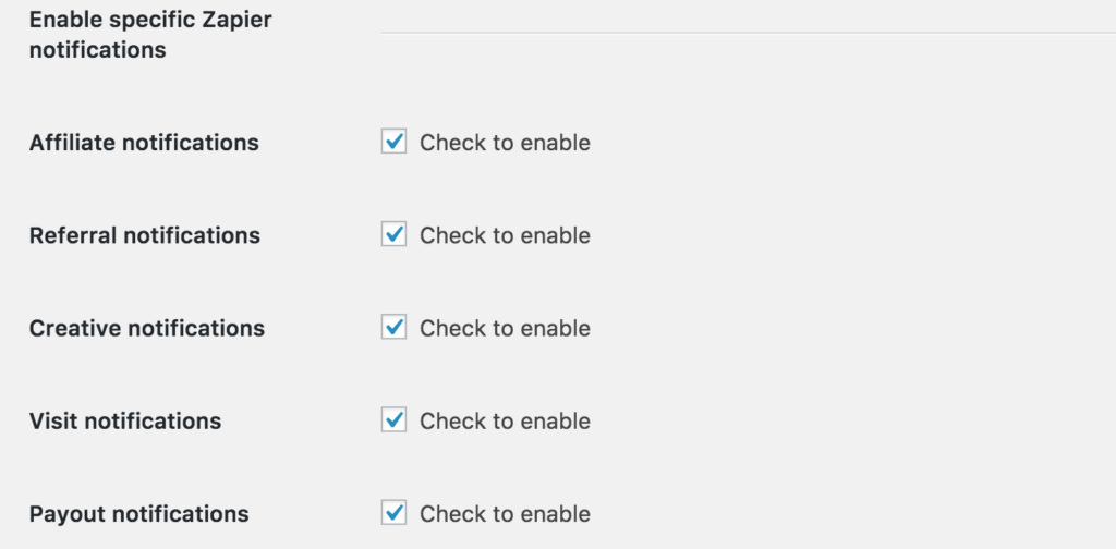 Zapier settings showing notification options