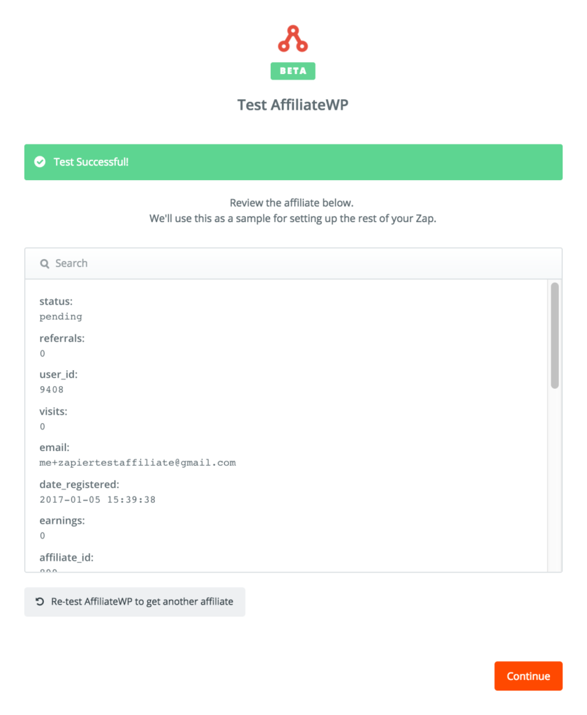 AffiliateWP test successful