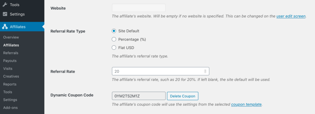 A coupon code can be copied from input field, or deleted altogether.