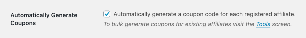 The "Automatically Generate Coupons" options within the Coupons tab.