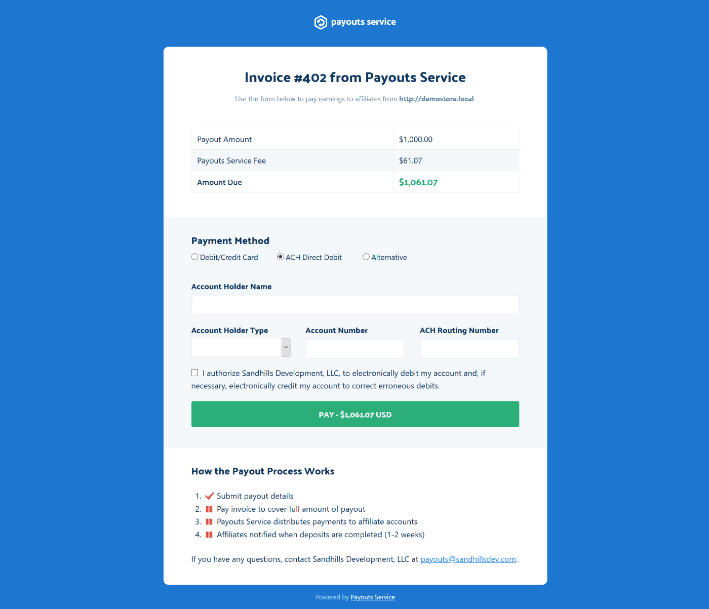 Screenshot - Payouts Service invoice