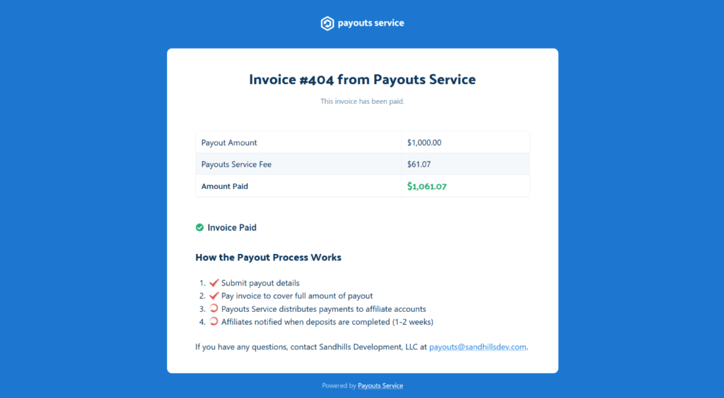 Screenshot - Payouts Service invoice