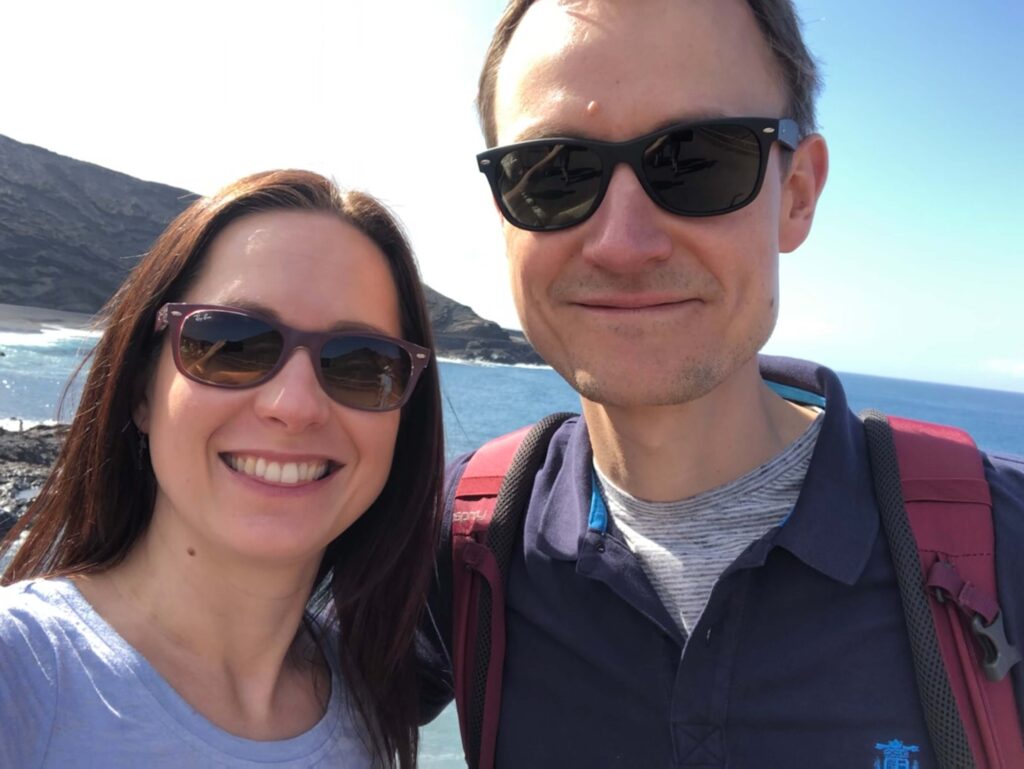 Andy and Katie on a beach