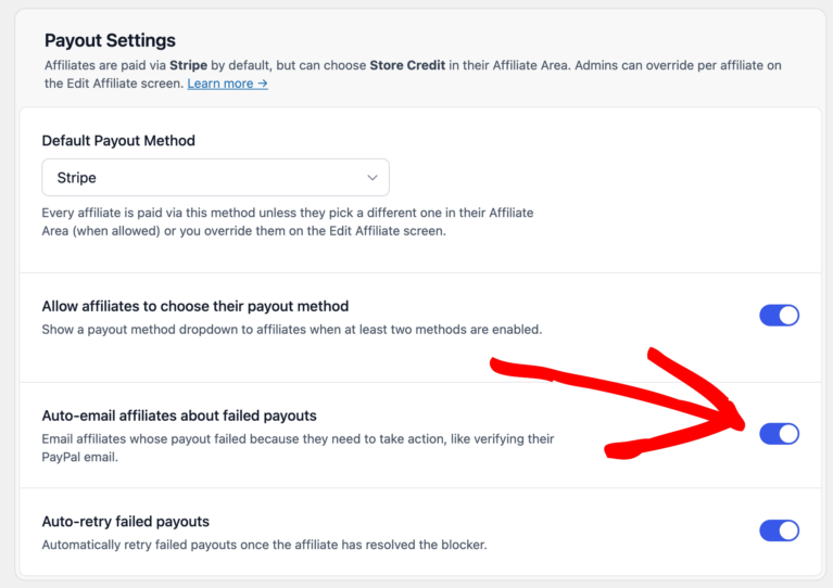 Auto-email affiliates about failed payouts