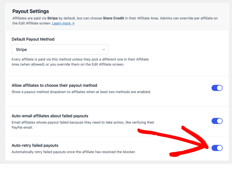 Auto-retry failed payouts