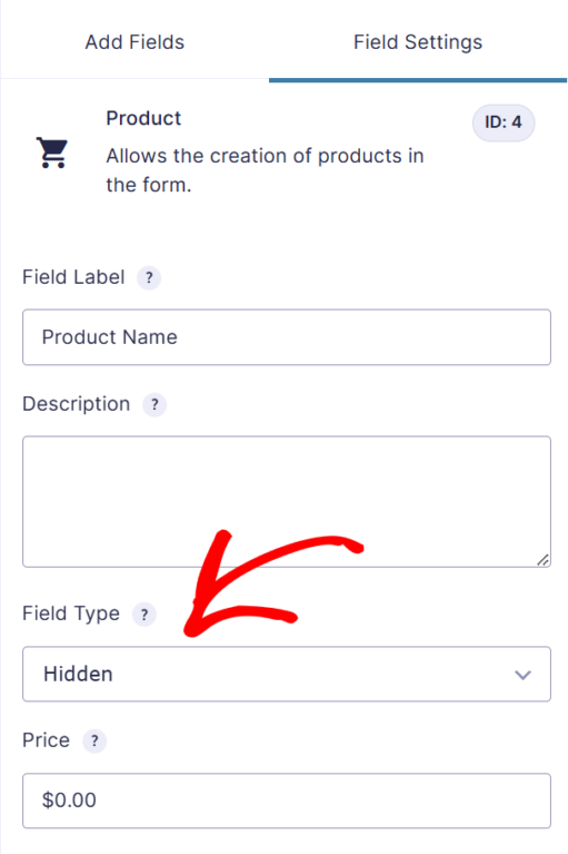 Gravity Form product field settings