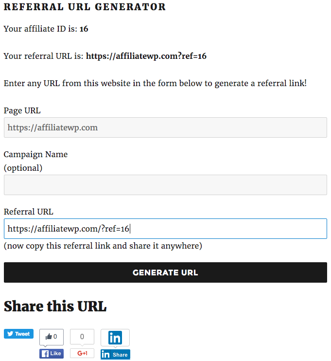 Affiliate referral URL generator