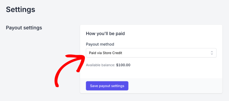 Affiliate payout method dropdown