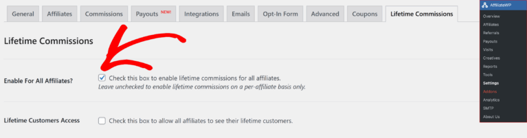 Enable Lifetime Commissions for all affiliate Enable Lifetime Commissions for all affiliate
