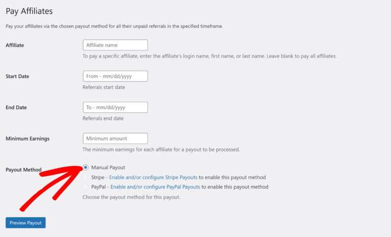 Manual Payout Methgos