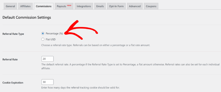 Percentage Referral Rate Type