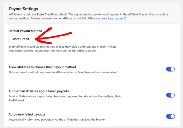 Default payout method