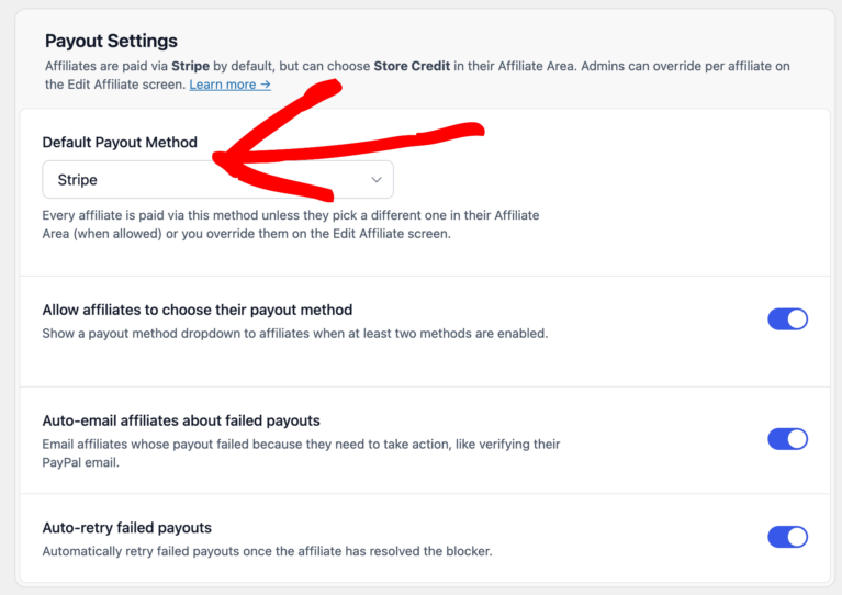 Default payout method