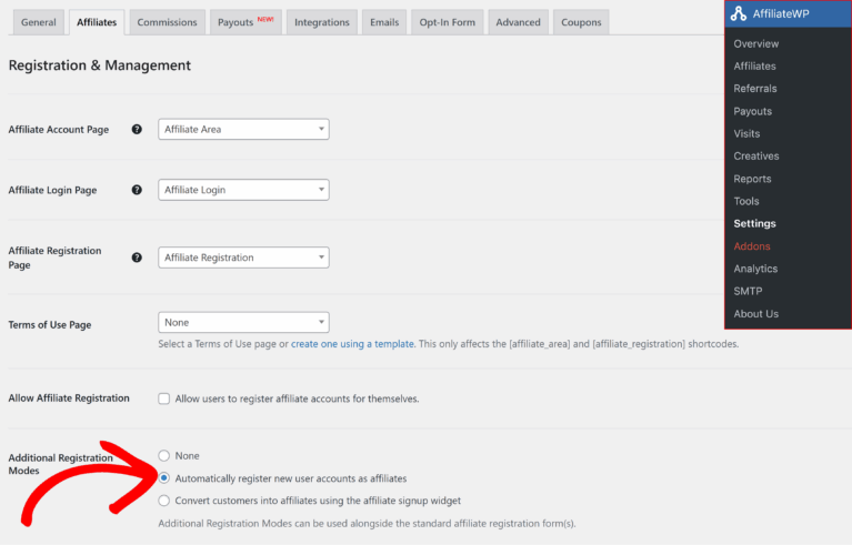 Enable Automatic Register New Users as Affiliates.