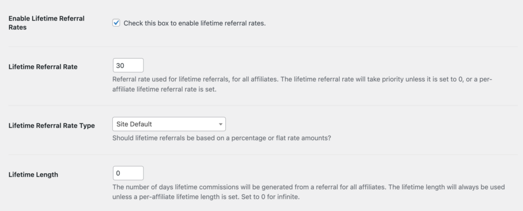 Setting Lifetime Referral Rates