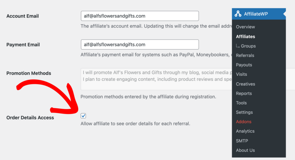 Order Details for Affiliates