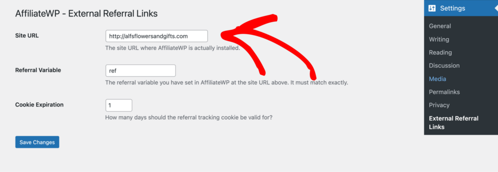 External Referral link settings