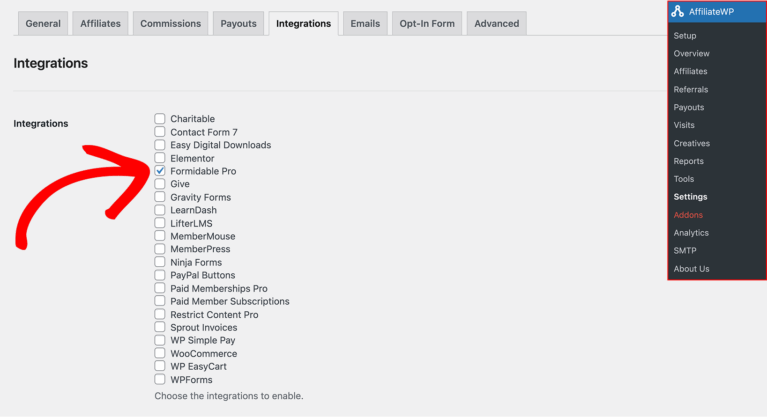 AffiliateWP Formidable Pro integration