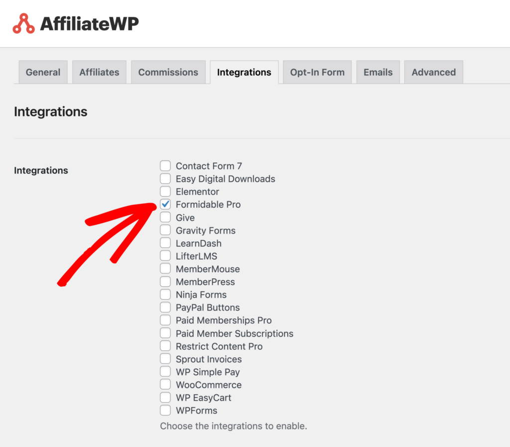 AffiliateWP Formidable Pro integration