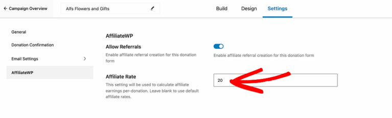 Affiliate Rate field