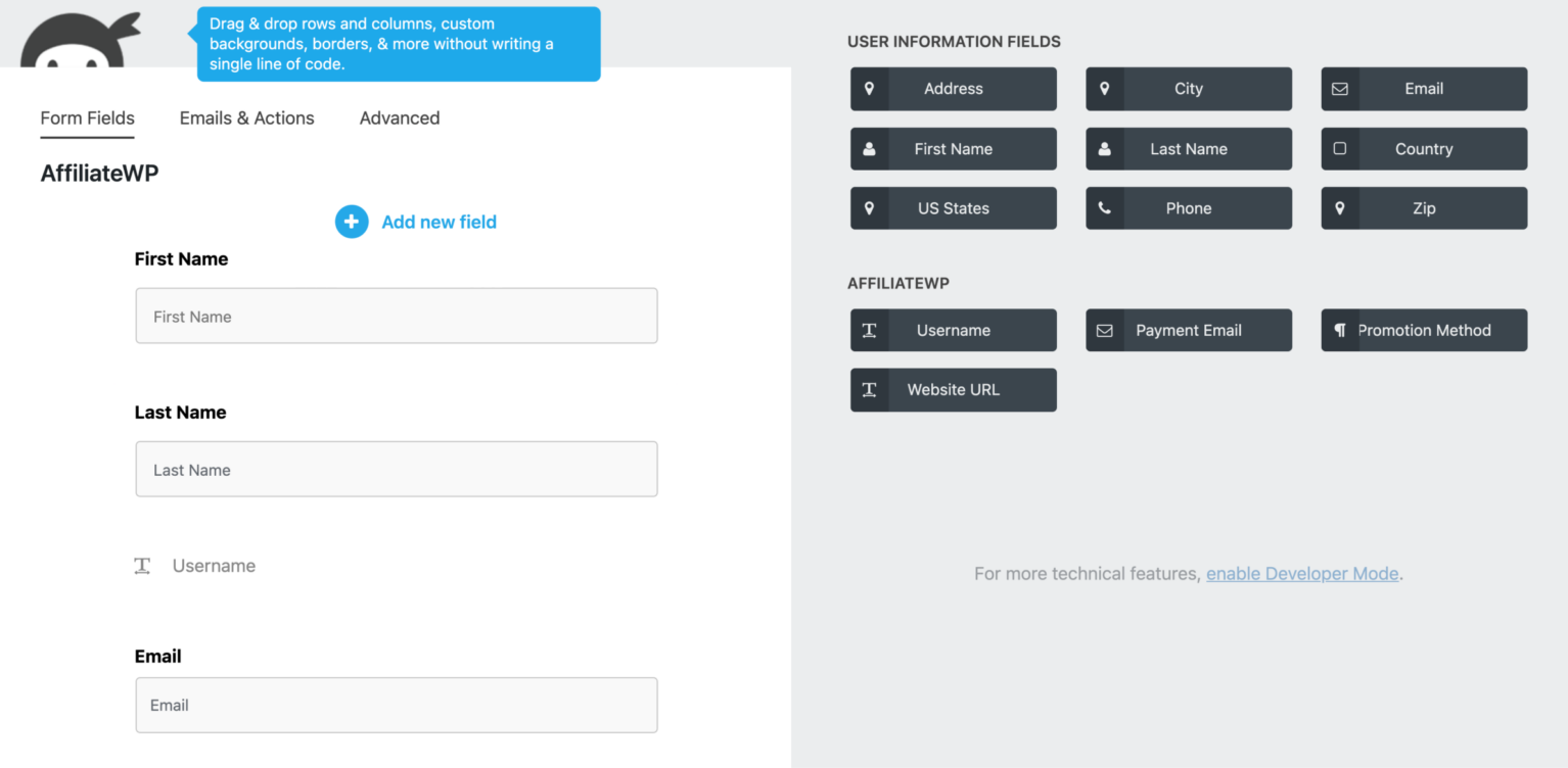 Affiliate Forms For Ninja Forms addon - AffiliateWP