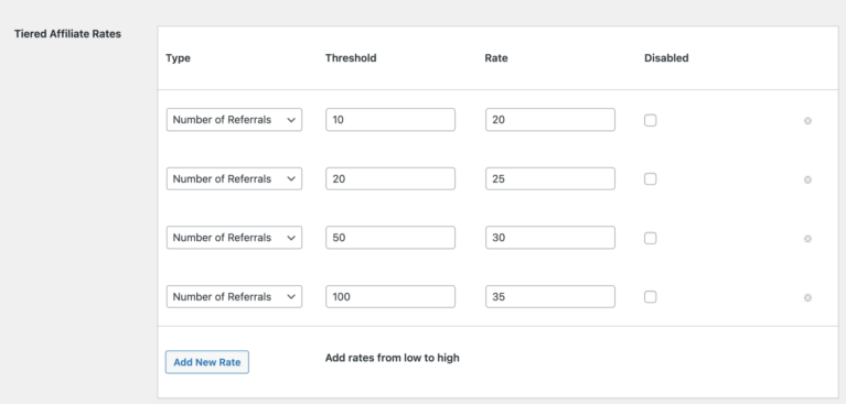 Setting up tiered affiliate rates addon in AffiliateWP