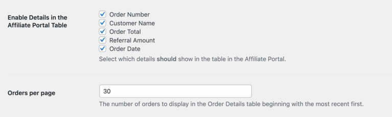 Order details for Affiliate Portal