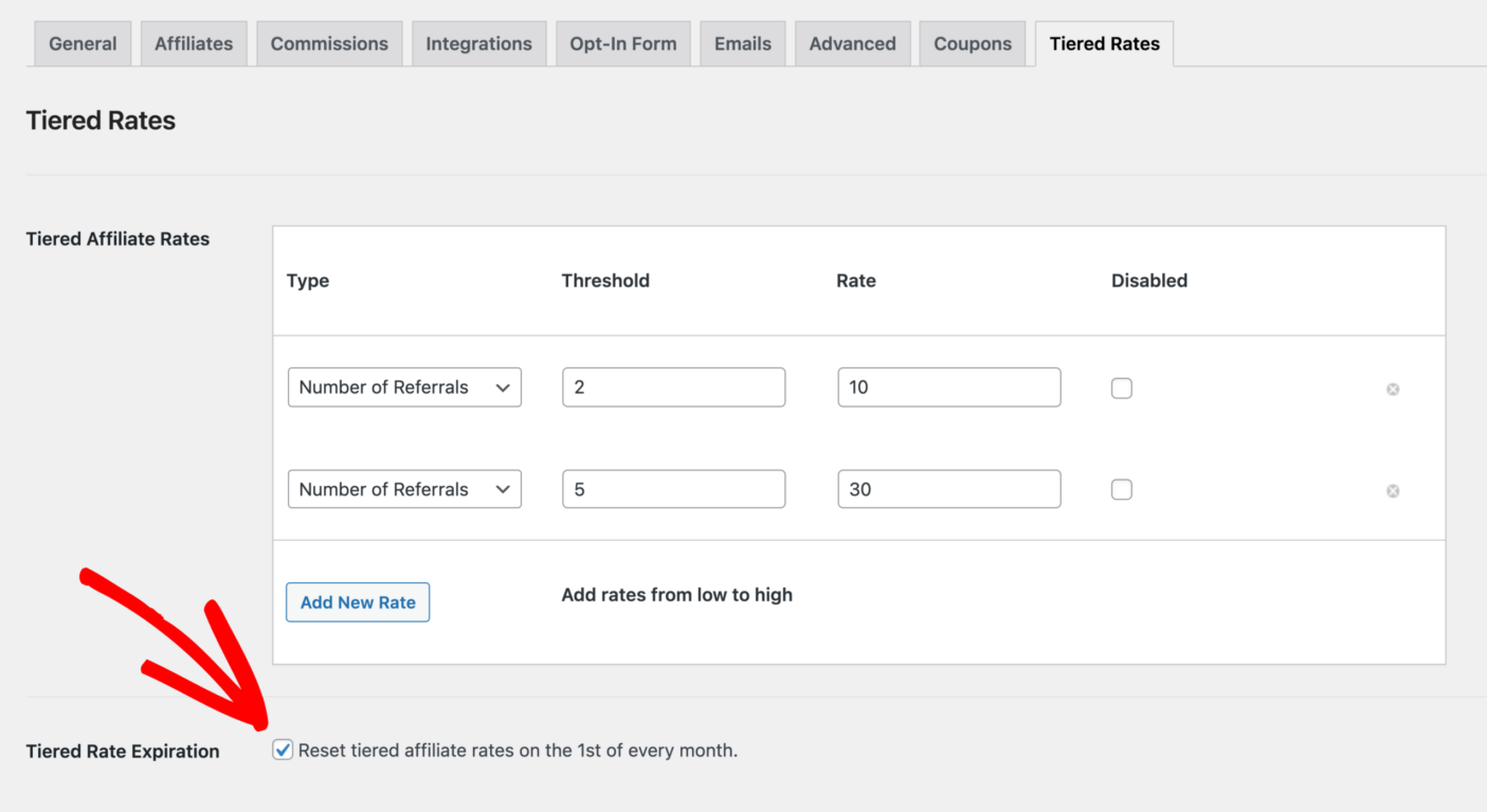 Tiered Affiliate Rates addon - AffiliateWP