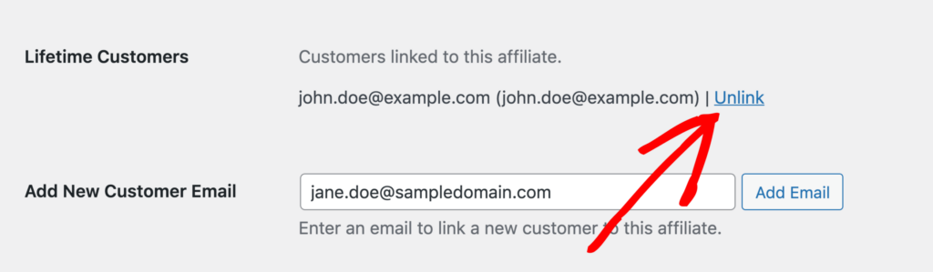 Unlink customer email