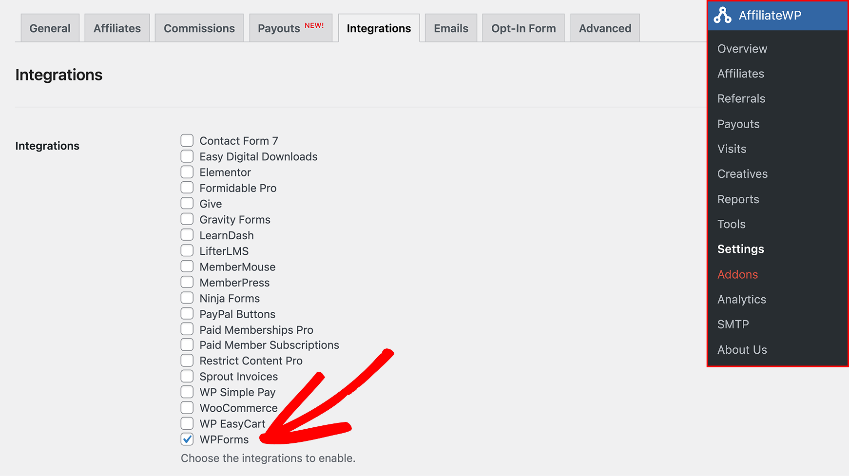 AffiliateWP WPForms integration
