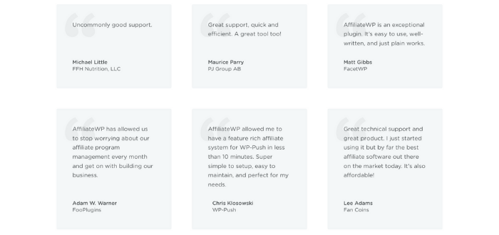 AffiliateWP testimonials