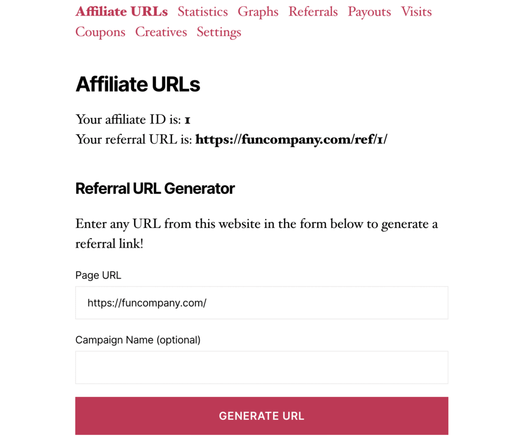Affiliate Area URL Generator