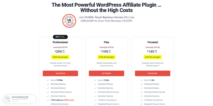 AffiliateWP pricing - the best affiliate plugin for LifterLMS