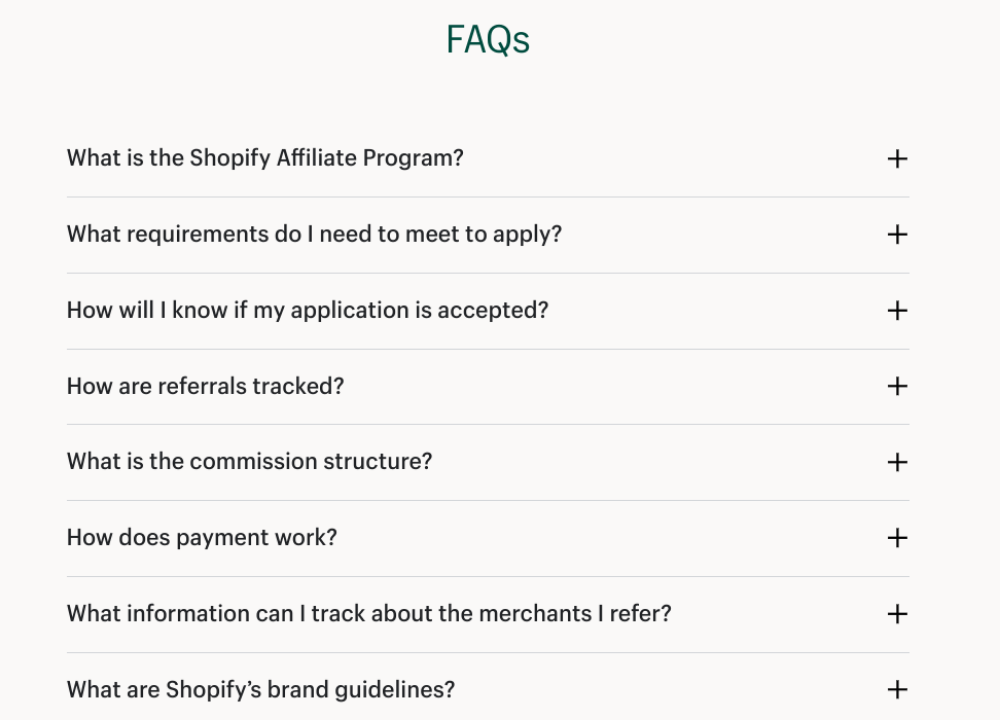 Examples of FAQs for affiliate landing page