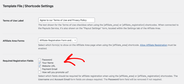 Edit the affiliate signup form template from your AffiliateWP settings