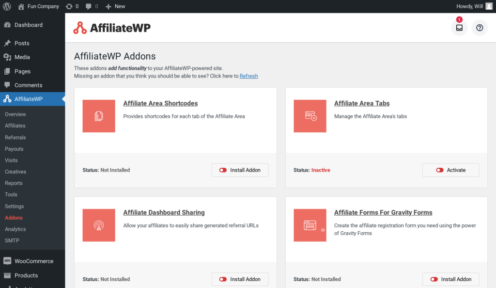 AffiliateWP addons page