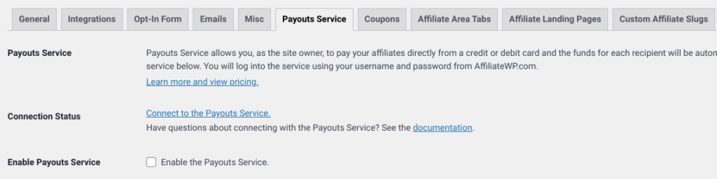 set up payouts service