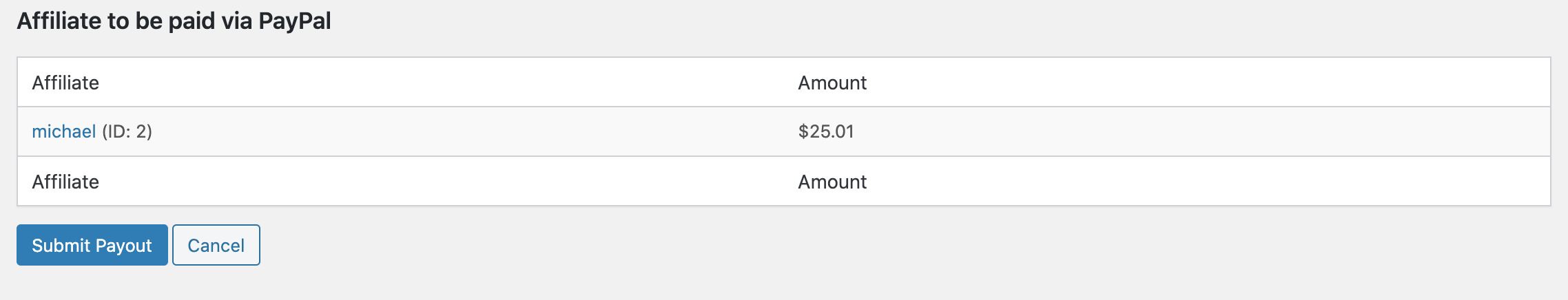 PayPal Payouts affiliates to be paid