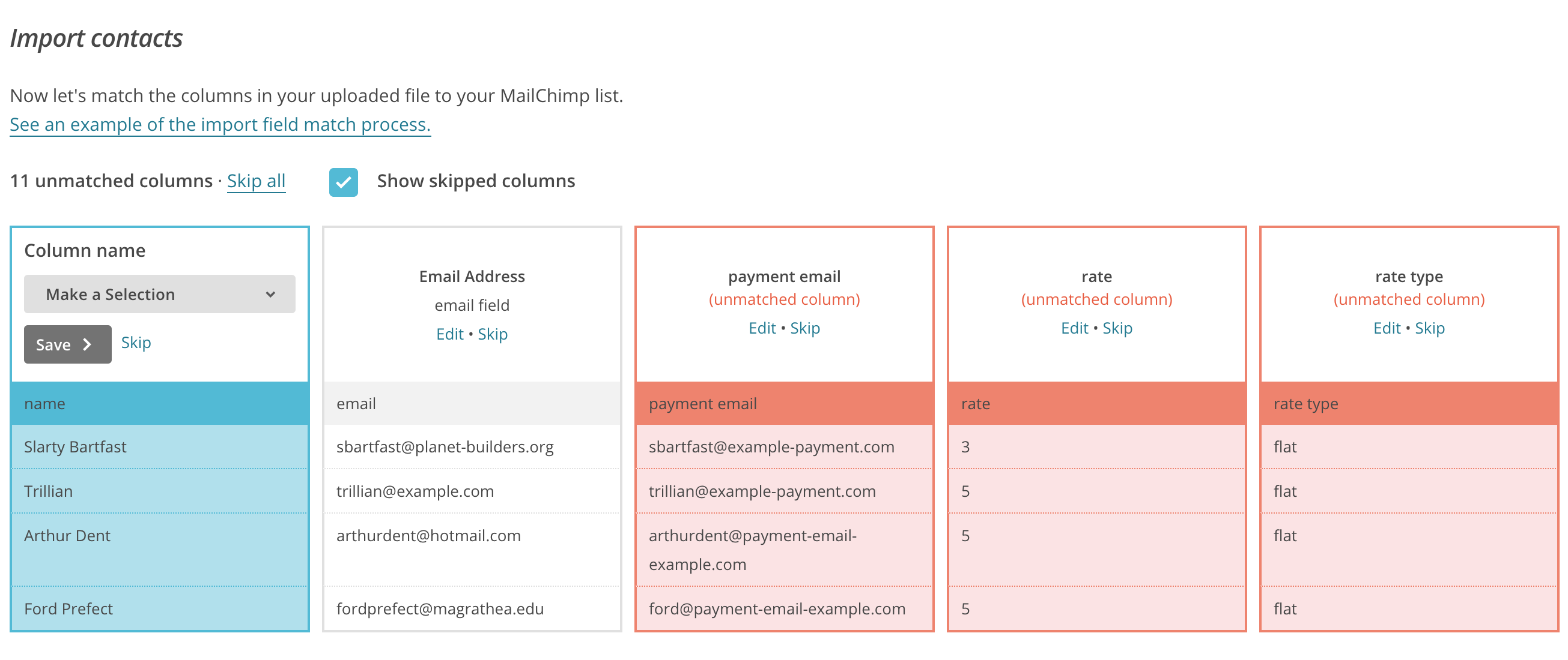 Importing a list with unmapped fields in Mailchimp. Context: AffiliateWP Zapier trigger and action creation.