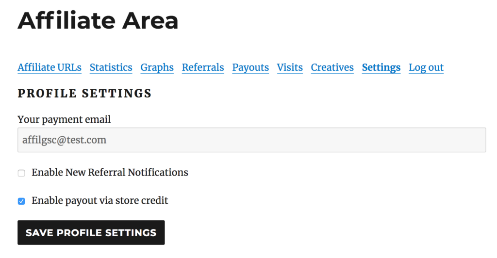 Affiliate Area Store Credit opt-in