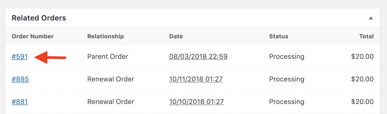 WooCommerce Subscription parent order ID