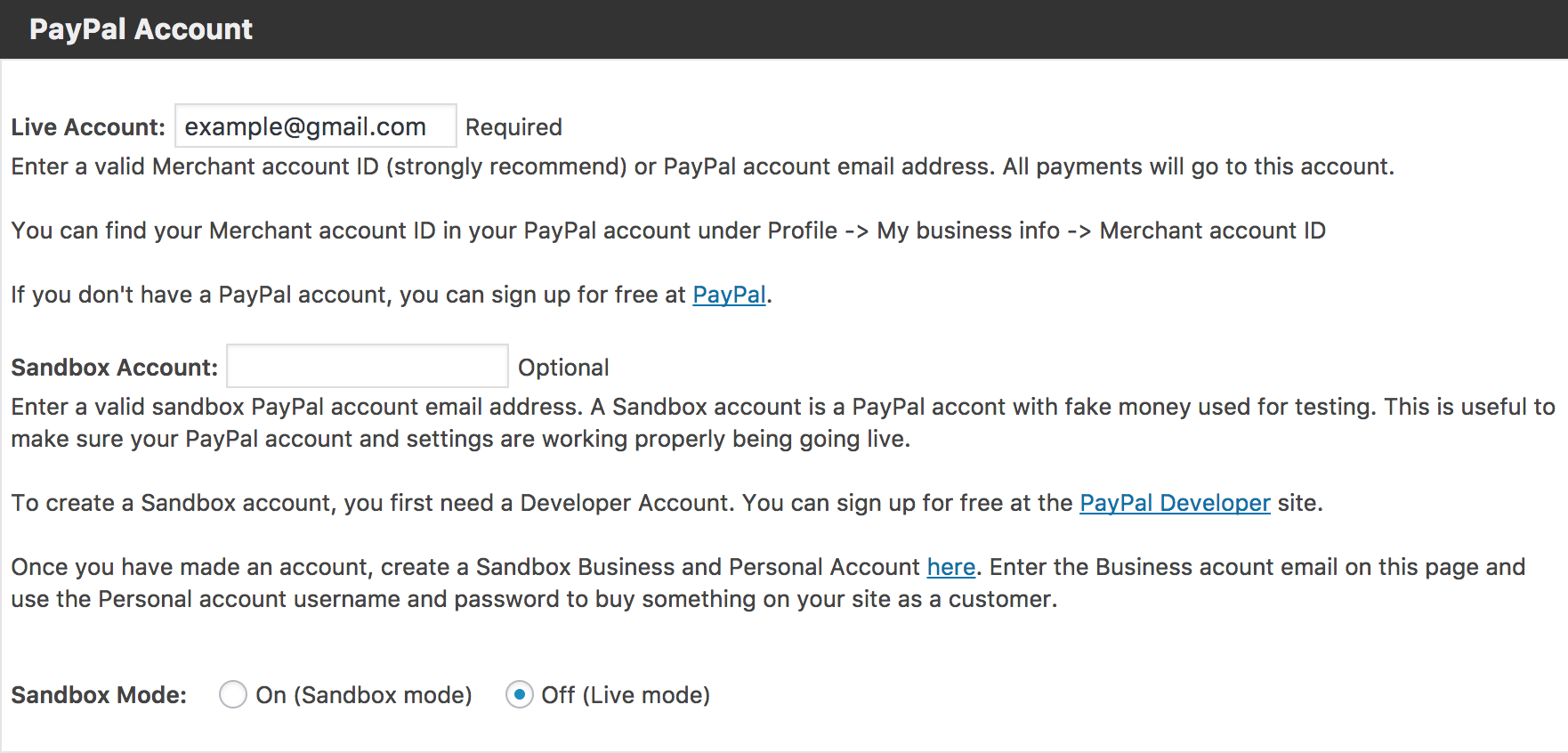 Contact Form 7 PayPal Add-on main plugin settings