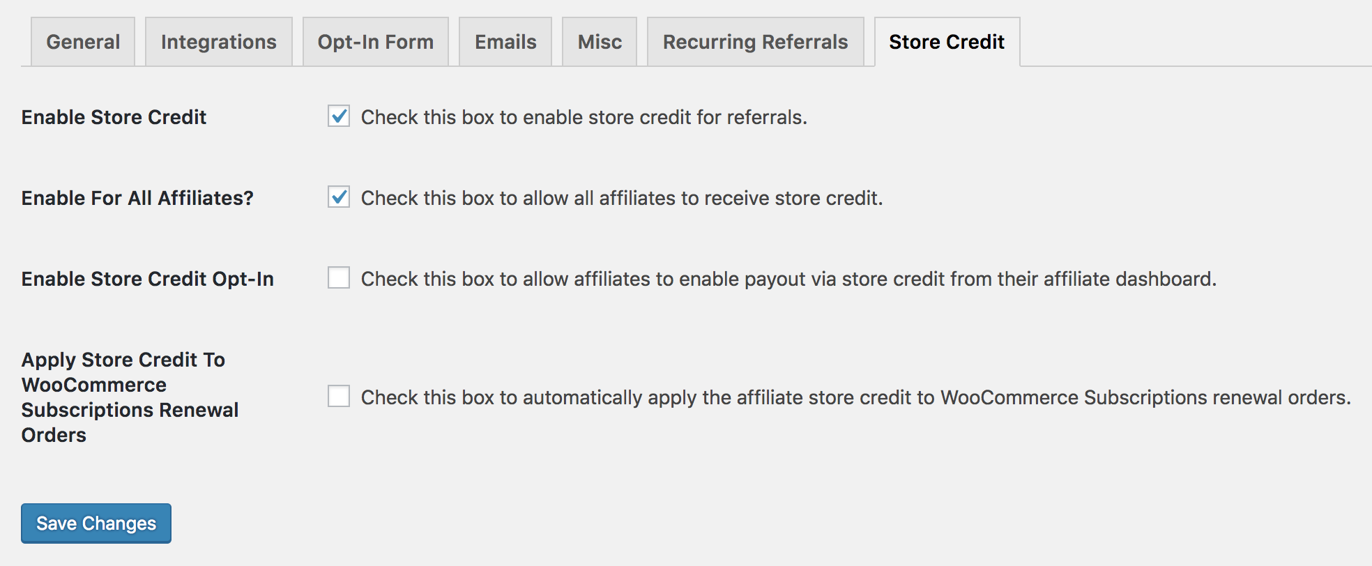 Store Credit settings