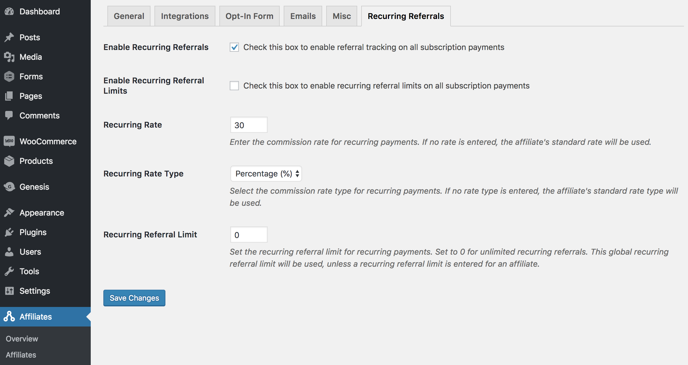 Settings for Recurring Referrals