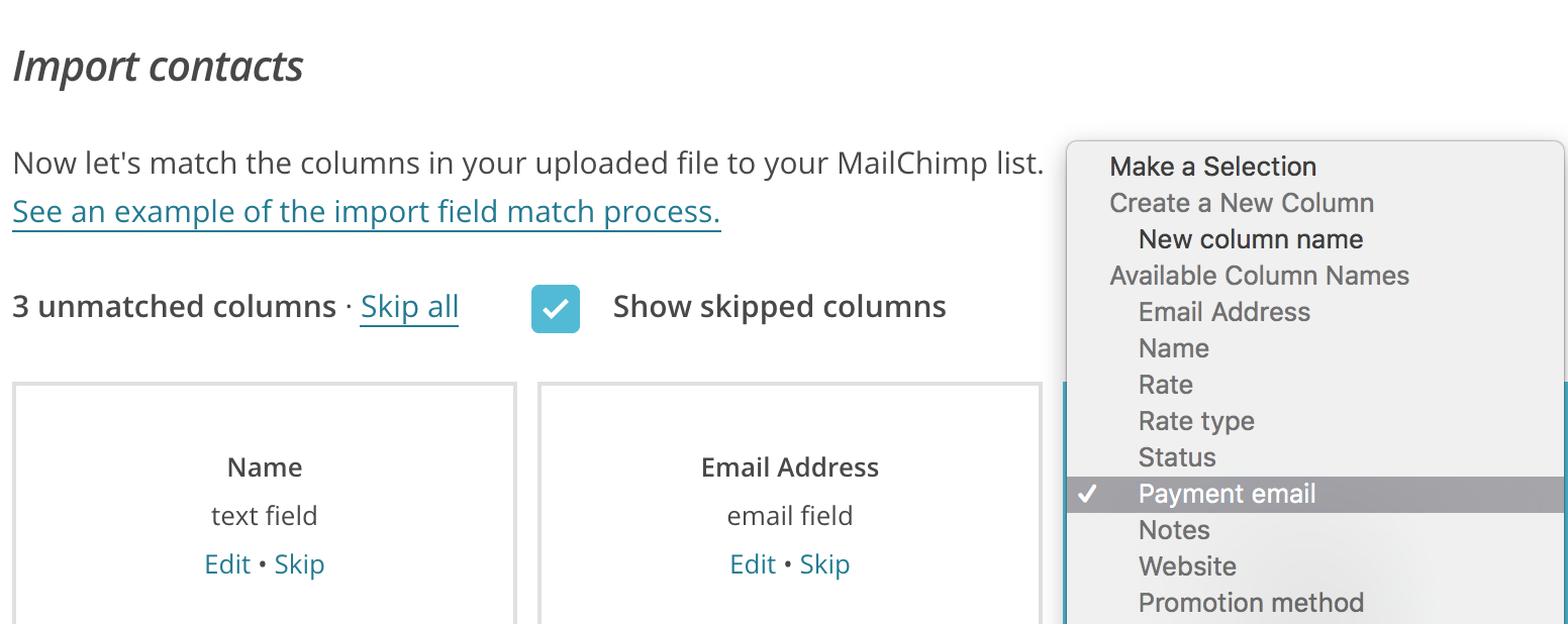 Custom field usage in Mailchimp.