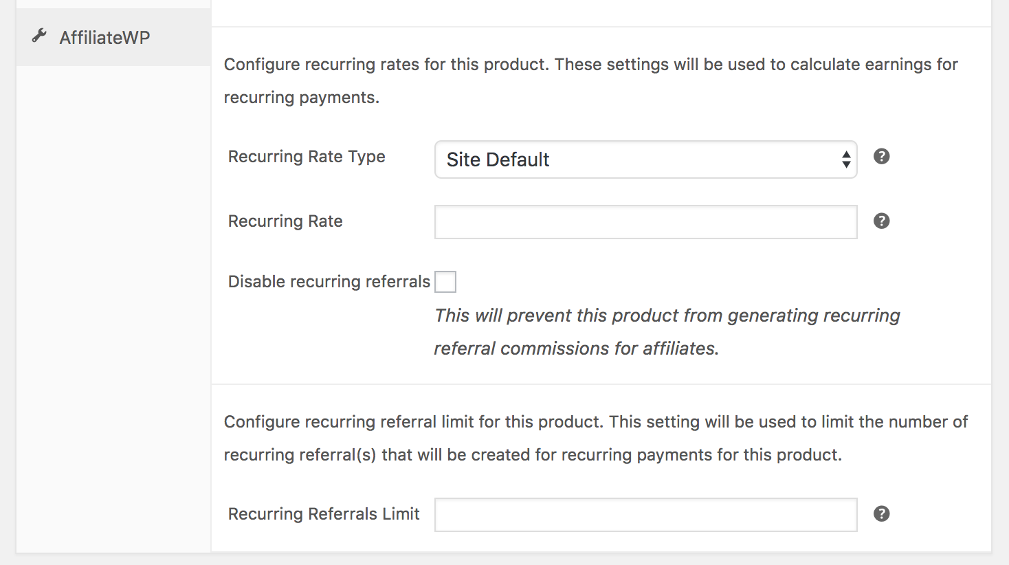 WooCommerce product-specific recurring settings
