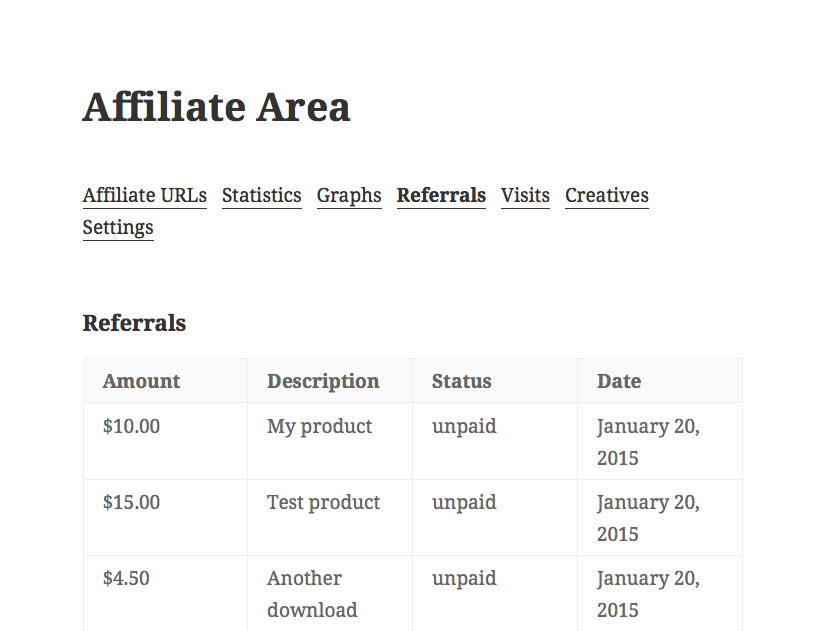 Affiliate Area Referrals