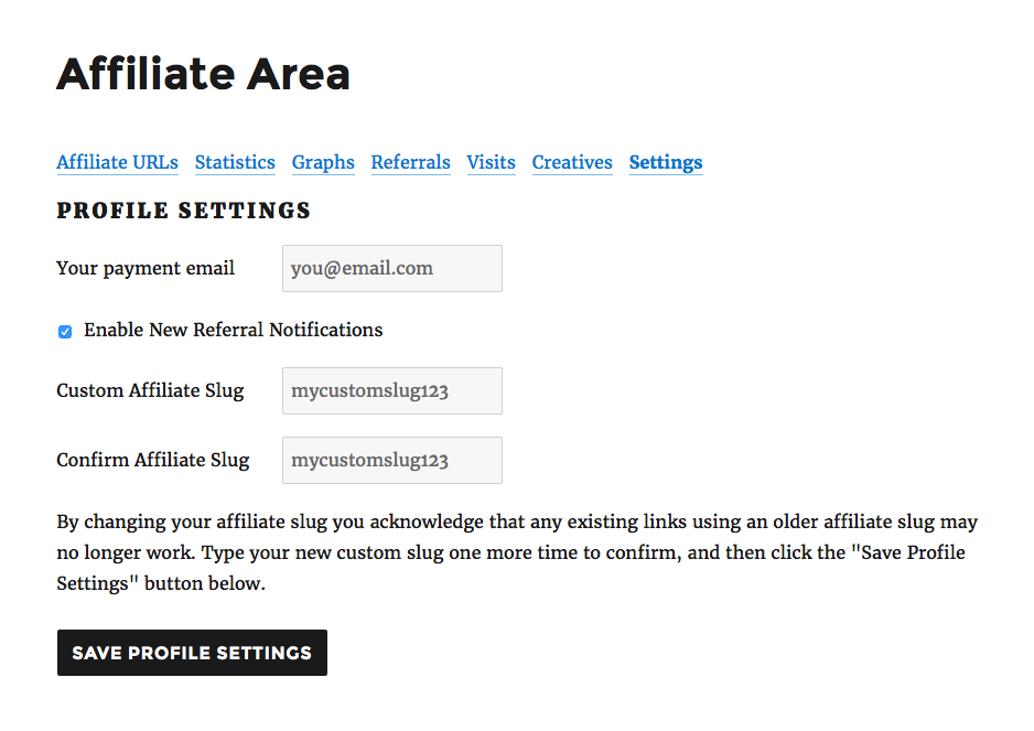 Affiliate Area Custom Slug Change