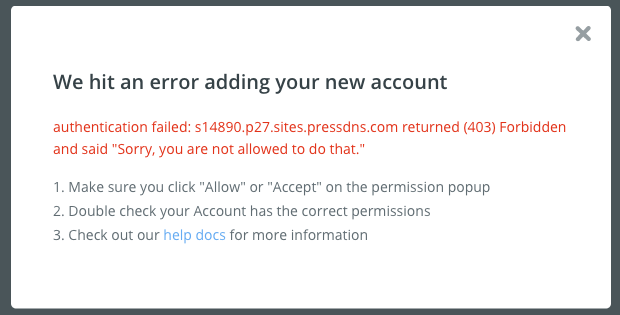 Zapier error adding new account